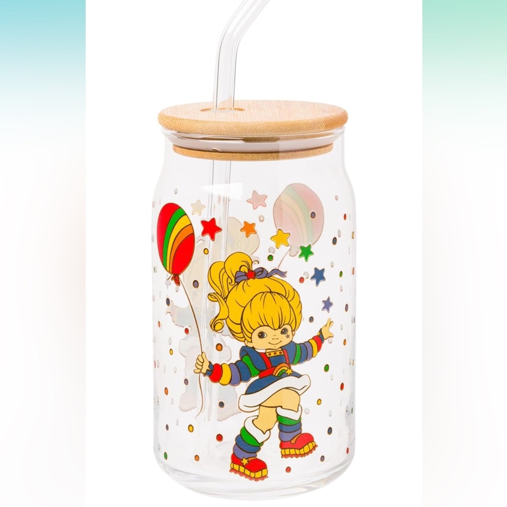 Rainbow Brite 16 oz Glass Tumbler with Straw